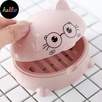 1 шт., скандинавская бытовая коробка для мыла для ванной комнаты с крышкой, мультяшная коробка для мыла бежевый