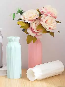 1 шт., скандинавская ваза для цветов, пластиковая ваза для цветов, розовая, синяя, белая, серая, украшение для гостиной, имитация керамики, пластиковый цветочный горшок синий