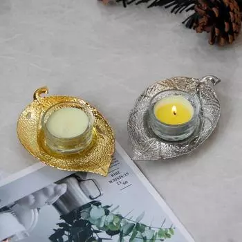 1 шт., скандинавский натуральный подсвечник в форме листа, чайный воск, маленький круглый прозрачный контейнер, настольный декоративный подсвечник