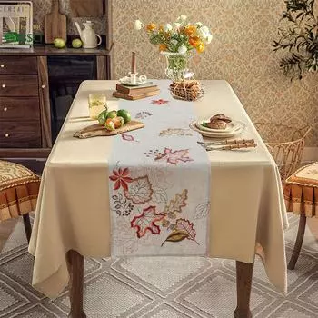 1 шт. скатерть из кленового дерева в деревенском стиле, утолщенная конопляная вышивка, флаг для стола, подарок на вечеринку, день рождения, украшение для ресторана, скатерть, украшение для комнаты 1pc