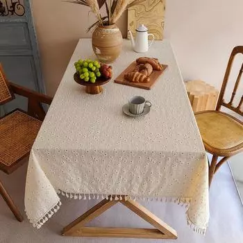1 шт., скатерть с кисточками, небольшая, в стиле кантри, украшение стола, прямоугольная, с рисунком в виде ромашек, пылезащитная скатерть с 90*140cm белый