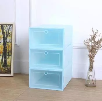 1 шт. Складной прозрачный ящик для хранения обуви пластиковый штабелируемый органайзер для обуви синий