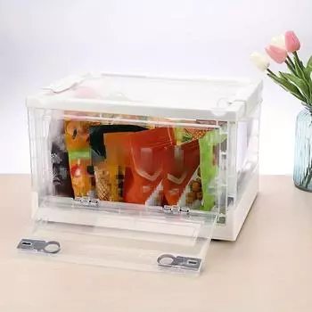 1 шт. Складной ящик для хранения с крышкой и дверцей с колесами и ручкой, прозрачный складной ящик для хранения для домашней организации