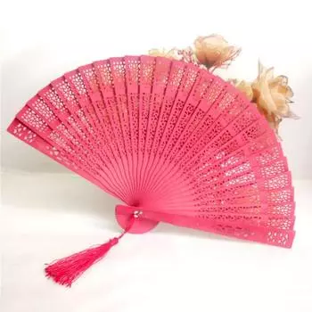 1 шт. складной веер однотонный свадебный новый китайский стиль ажурный свадебный вечерний ажурный резной деревянный красный