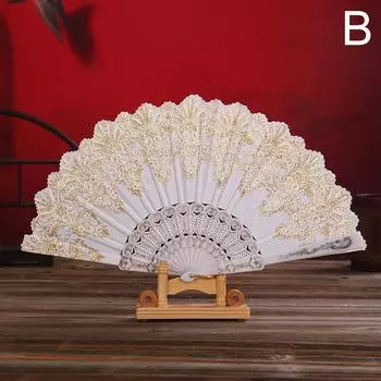 1 шт. Складные веера Танец Вечеринка Шоу Китайский стиль Ткань Принт узор Реквизит для выступления Искусство Ремесло Подарок белый