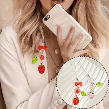 1 шт., сладкая клубничная бусина для девочки, телефонная цепочка, кулон в виде клубники, пряжка для ключей