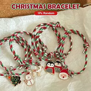 1 шт. случайный рождественский браслет мультфильм регулируемые браслеты рождественская елка Санта-Клаус пингвин кулон ремешок для пары подарки one size