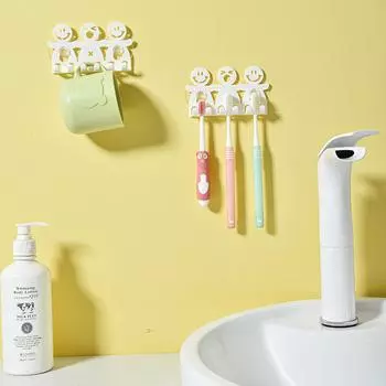 1 шт. Смайлик для ванной, кухни, зубной щетки, вешалки для полотенец, настенный крючок с присоской (цвет: белый)