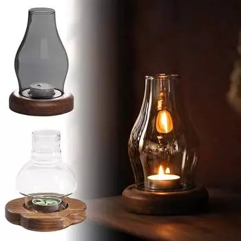 1 шт. со стеклянной крышкой свадебный деревянный подсвечник прозрачные подсвечники антикварные фонари настольные с деревянной основой ветрозащитный