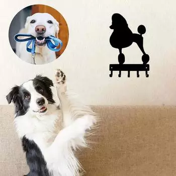 1 шт. Собака пудель - Крючки для ключей и держатель брелока - 6 дюймов в ширину Металлическое настенное искусство для стильной организации светло-серый