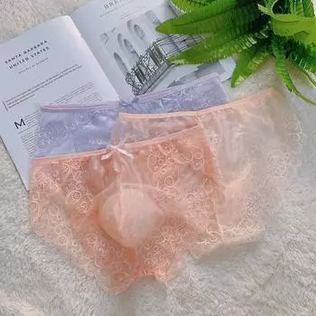 1 шт., соблазнительные кружевные прозрачные бесшовные трусы большого размера, мужские трусики, сексуальное нижнее белье из полиэфирного волокна XL