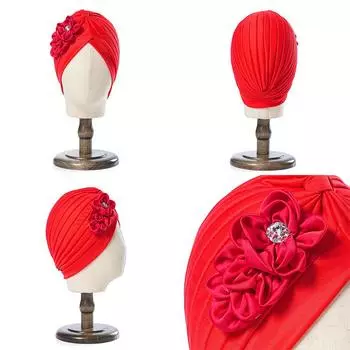 1 шт. солнцезащитный хиджаб этнический цветочный тюрбан ретро однотонный модный эластичный головной убор элегантная бандана со стразами красный