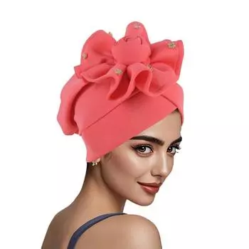 1 шт. солнцезащитный хиджаб в этническом стиле с большим цветком, мусульманская индийская шапка, летний головной убор, оборка, тюрбан, шляпа, однотонный цвет