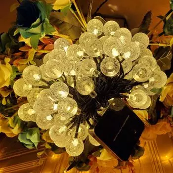 1 шт. солнечные гирлянды уличный хрустальный шар свет водонепроницаемый солнечный фонарь гирлянды 5M 20LEDs бежевый