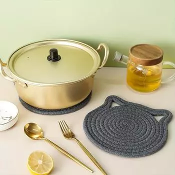 1 шт., сотканный вручную экологически чистый плетеный коврик под тарелку с кошачьими ушками в японском стиле, нескользящий и водостойкий для кухни, 18 см 18cm