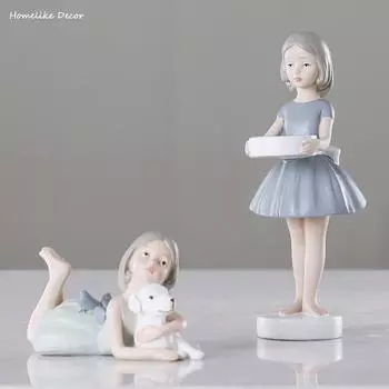 1 шт. Современная милая девочка, украшение из смолы, маленькая девочка с щенком, миниатюрная домашняя декоративная статуэтка, рождественский подарок, фигурка