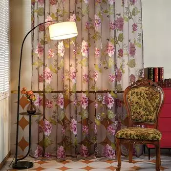 1 шт. современная модная ретро-прозрачная занавеска с принтом пиона для гостиной, спальни, домашнего декора, серия Nuan W100 x L130 жёлтый