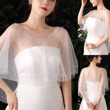 1 шт. Современная накидка невесты со стразами и жемчугом, простая белая накидка в винтажном стиле, аксессуары для платья, юбки, свадебная шаль