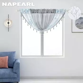 1 шт., современный узор ветвей, расшитый бисером, тюль, балдахин, оконный карниз, прозрачная кухонная занавеска NAPEARL Size 1 Max Width 130cm серый