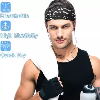 1 шт., спортивная повязка на голову, повязка на повязку с принтом, повязка для волос для бега в тренажерном зале, йоги, быстросохнущие дышащие головные уборы для спорта на открытом воздухе, теннисная повязка на голову чёрный