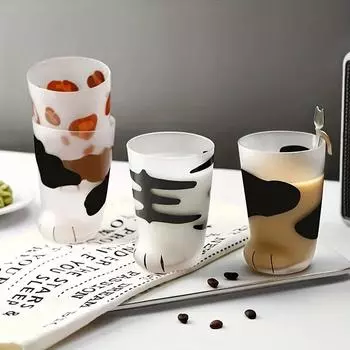 1 шт., стакан для воды «Кошачий коготь», 300 мл, 10 унций, матовые стеклянные кофейные чашки, милые чашки для питья в форме кошачьей лапки, летняя посуда для напитков, подарки на день рождения 300ml