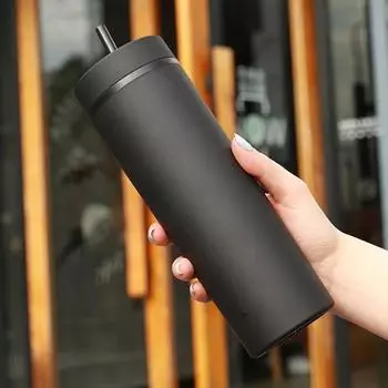 1 шт., стакан соломенной чашки с крышками, посуда для напитков, бутылка фруктового сока, пластиковые чашки с двойными стенками, подарок для фестиваля, вечеринки 401-500ml чёрный