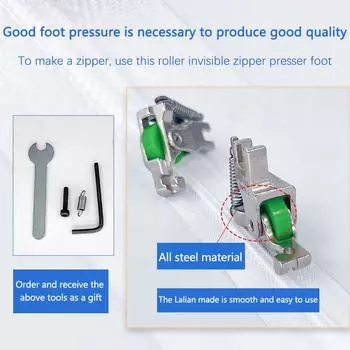 1 шт. стальная роликовая прижимная лапка для потайной молнии S518L/T168 с роликовым колесом для промышленной швейной машины челночного стежка one size