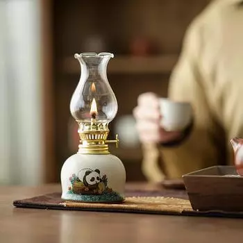 1 шт. Старое масло в китайском стиле, керамическая ручная роспись, украшение для освещения, панда, керосиновая лампа, ретро-атмосфера, свеча, чайная церемония