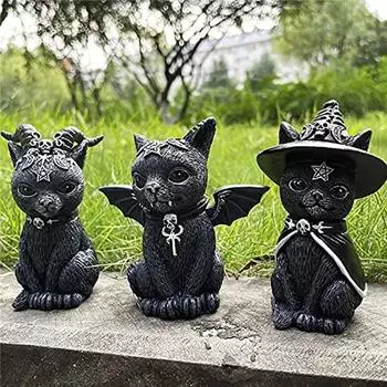 1 шт. Статуя черной кошки, таинственная милая фигурка кошки, ведьмы, кошки, ведьмы, украшение для стола, ручная роспись, скульптура для Хэллоуина