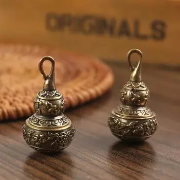 1 шт., статуя тыквы из чистой меди ручной работы, открывающаяся скульптура тыквы лотоса, китайская подвеска-брелок с тыквой фэншуй, подвеска-брелок для автомобиля 1pc