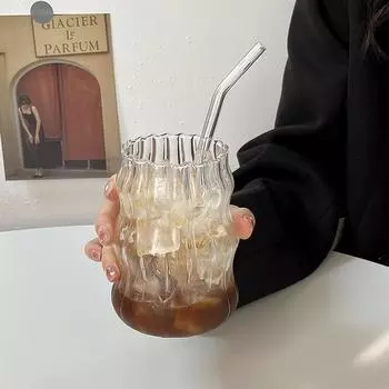 1 шт., стеклянная чашка для чая с молоком, Ins Style, чашка в форме облака, пухлая спиральная чашка, нестандартная форма, стеклянная чашка для кофе, чашка для холодных напитков из боросиликатного стекла