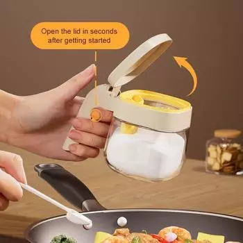 1 шт. Стеклянная креативная ручка для кухонной банки для приправ, переворачивающаяся коробка для приправ, прозрачное стекло с ложкой зелёный