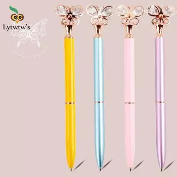 1 шт. стеклянная ручка-бабочка для школы 1 мм пуля металлическая шариковая ручка запасная черная ручка для письма для студентов розовое золото канцелярские принадлежности Ink ColorBlack