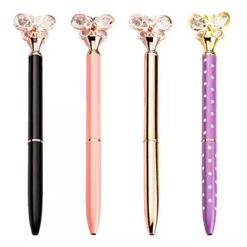 1 шт., стеклянная школьная ручка-бабочка, 1 мм, металлическая шариковая ручка, запасная черная ручка для письма для студентов, канцелярские принадлежности из розового золота Ink ColorBlack