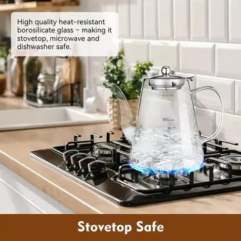 1 шт. Стеклянный чайник 40,58 унций Чайник со съемным заварочным устройством для заваривания чая Утолщенный стеклянный чайник для кунг-фу, термостойкий чайник для цветущего чая 40.58oz Detachable Steel Leaky Teapot