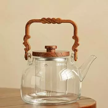1 шт. Стеклянный чайник Стеклянный чайник для кипячения воды Чайник для заваривания чая с ручкой из цельного дерева Электрическая плита большой емкости или угольный огонь Доступен Esse Classic