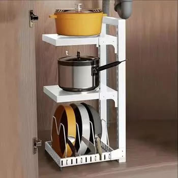 1 шт. стеллажи для кастрюль, держатель для хранения бытовых многослойных кастрюль, для кухонных столешниц, пола, шкафов и углов 2 Layer серый