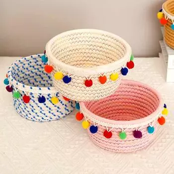 1 шт. стильная настольная корзина для хранения мелочей с героями мультфильмов, хлопковая веревка, волосатый шар, украшение, ручная работа A хаки
