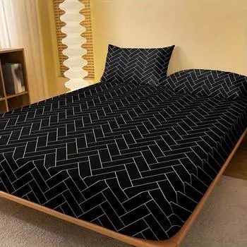 1 шт. Стильная простыня с геометрическим принтом (Наволочка не входит в комплект), Мягкий и удобный защитный чехол для матраса для спальни, гостевой комнаты