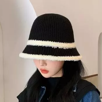 1 шт. Стильная ветрозащитная шерстяная шапка, теплая цветная панама, ручная вязка, складная плюшевая рыболовная шапка чёрный