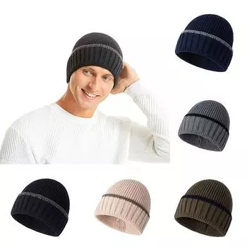 1 шт. стильная вязаная шапка толстая теплая защита ушей уличная ветрозащитная мужская шапка холодостойкая темно-синий