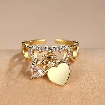 1 шт. Стильное и изысканное кольцо в форме сердца, инкрустированное кубическим цирконием, регулируемое кольцо для повседневного ношения, ювелирное украшение для банкета, вечеринки, подарка Adjustable Opening