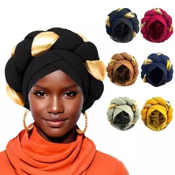 1 шт. Стильный элегантный этнический платок с большой косой, тюрбан, кепка, головной убор для вечеринки чёрный