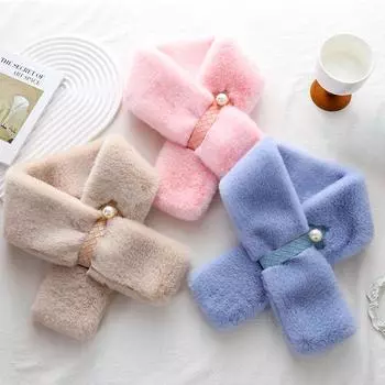 1 шт. Стильный милый жемчужный шарф из искусственного меха кролика, защита шеи, плюшевый шарф, утолщенный, пушистый белый