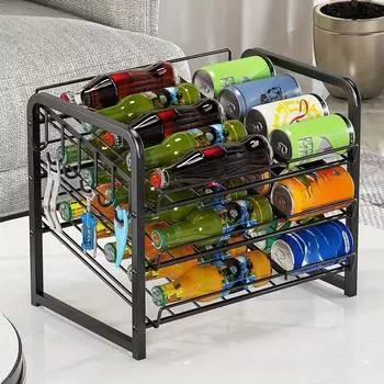 1 шт. Стойка для хранения банок, полка для банок с кока-колой, пивом, напитками, многоярусные передвижные ящики для хранения в холодильнике чёрный