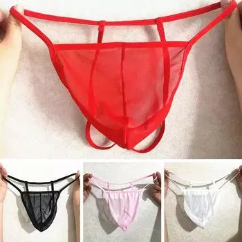 1 шт. стринги мужские трусы с низкой талией нижнее белье выпуклый мешочек тонкий мешочек однотонное нижнее белье полиэстеровое волокно