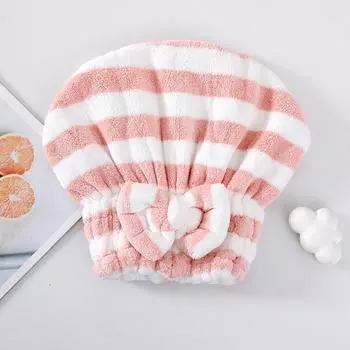 1 шт. Сухое полотенце для волос, быстросохнущая шапочка для волос, шапочка для душа для женщин, полосатый узор, супер впитывающие банные принадлежности, шапочки для волос розовый