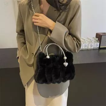 1 шт. Сумка-цепочка из плюша чистого цвета, сумка через плечо, можно использовать как машину