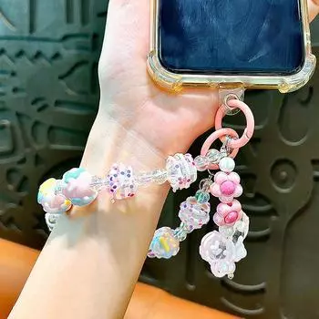 1 шт. сумка чехол для телефона кулон Y2K расписанный вручную бисер бабочка телефон цепочка амулет ремешок на запястье милый брелок для мобильного телефона шнурок чёрный