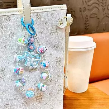 1 шт. сумка чехол для телефона кулон Y2K расписанный вручную бисер бабочка телефон цепочка амулет ремешок на запястье милый брелок для мобильного телефона шнурок чёрный